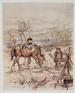 Der Zigeuner bemerkte beiläufig: Willst du dieses Pferd verkaufen?, aus Wind in den Weiden von Kenneth Grahame (1859 - 1932), veröffentlicht 1940