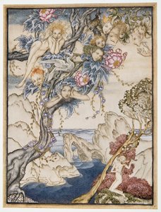 Die Insel ist voller Geräusche, Klänge und süßer Lüfte, die Freude bereiten und nicht schmerzen, Illustration aus William Shakespeares Der Sturm, veröffentlicht 1926 von Arthur Rackham