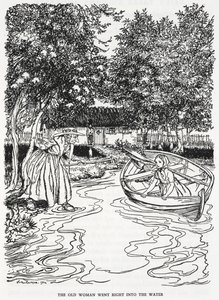 Die alte Frau ging direkt ins Wasser. Illustration für 