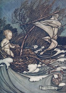 Es erhob sich ein mächtiger Sturm, und er wurde hin und her geworfen, aus Peter Pan in Kensington Gardens von J M Barrie, veröffentlicht 1906