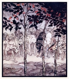 Sie standen draußen, erfüllt von Wildheit und Schrecken. aus The Enchanted Cave of Cesh Corran in Irish Fairy Tales von Arthur Rackham