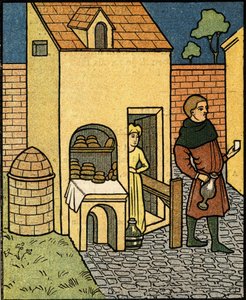 Eine Bäckerei im 16. Jahrhundert. nach einer Miniatur der Zeit. von Artist Unknown