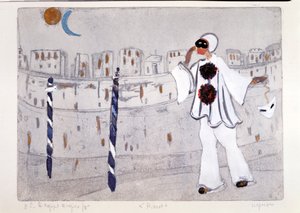 Eine moderne Interpretation von Pierrot mit Venedig im Hintergrund von Artist Unknown