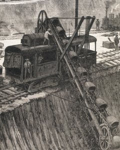 Bau des Panamakanals. Baggerarbeiten im Dorf Culebra. Originalzeichnung von Meltor Prior. Bild veröffentlicht in „The Illustrated London News“. Gravur. von Artist Unknown