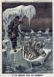 Treiben auf einem Eisberg: Der englische Arzt Wilfrid Grenfell trieb auf einem Eisberg und musste seine hungrigen Hunde töten, damit sie ihn nicht angreifen von Artist Unknown