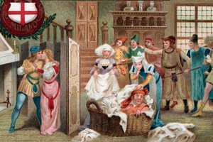 Falstaff versteckt im Wäschekorb, Akt II Szene 2 aus der Oper Falstaff von Giuseppe Verdi von Artist Unknown