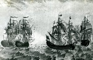 Le Maure nähert sich dem Rubin: Der Achilles kämpft gegen die Royal Oak (Gravur)