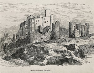 Loarre. Romanische Burg. Gravur. SPANIEN. ARAGON. Zaragoza. Allgemeine Militärakademie von Artist Unknown