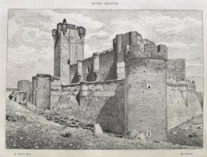 Medina del Campo. Die Burg Mota. Gravur. SPANIEN. ARAGON. Zaragoza. Allgemeine Militärakademie von Artist Unknown