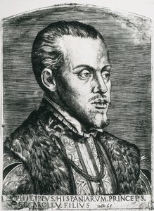PHILIP II von Spanien (1527-1598). König von Spanien (1556-1598) und Portugal (1580-1598). Porträt von Philipp noch als Prinz. Xylographie. von Artist Unknown