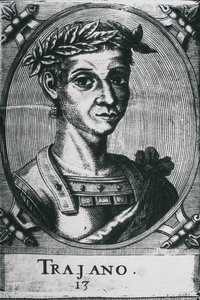 TRAJAN, Marcus Ulpius Traianus (53-117). Porträt von Trajan mit Lorbeeren. (Detail) von Artist Unknown