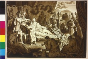 Die sterbende Frau Kaiser Mark Aurel rät Pertinax seinem Sohn Commodus