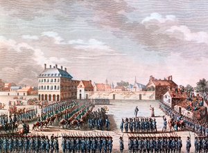 Krieg der Vendée: Erschießung von François Athanase De Charette de la Contrie, General der Vendeer Armeen, 29. März von Artist Unknown
