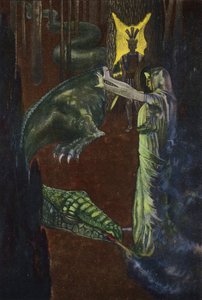 Jason beobachtet, wie Medea den Drachen, der das Goldene Vlies bewacht, einschläfert