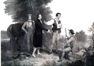 Die Gefangennahme des britischen Spions Major John Andre (Gravur)