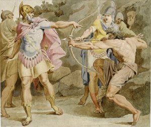 Philoctetes zielt mit dem Bogen des Herkules auf Odysseus von Asmus Jacob Carstens