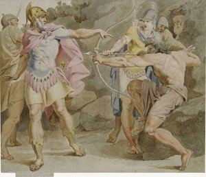 Philoctetes zielt mit dem Bogen des Herkules auf Odysseus von Asmus Jacob Carstens