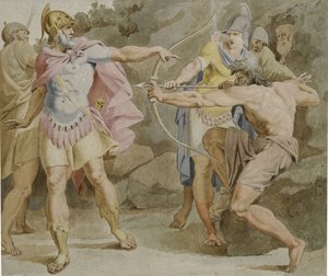 Philoctetes zielt mit dem Bogen des Herkules auf Odysseus, 1790 von Asmus Jacob Carstens