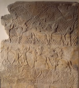 Kampfszene. Flachrelief aus dem Palast von Assurbanipal, Assyrien (7. Jahrhundert v. Chr.). Paris, Louvre Museum von Assyrian