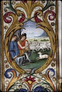 Missel de Thomas James: Detail eines Randmedaillons: Hirten.