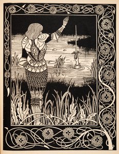 Wie Sir Bedivere das Schwert Excalibur ins Wasser warf von Aubrey Beardsley