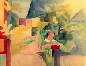 Garten mit lesender Frau (am Thuner See)