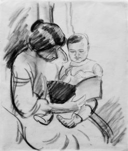 Mutter mit Kind, lesend (Elisabeth und Walterchen)