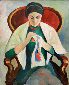 Stickende Frau am Sessel: Porträt der Frau des Künstlers von August Macke