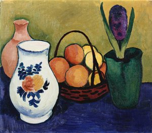 Der weiße Krug mit Blume und Frucht, 1910 von August Macke