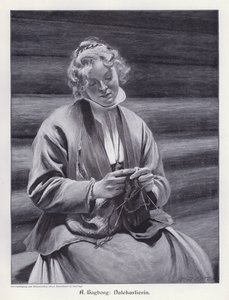 Porträt einer strickenden Frau von August Wilhelm Nikolaus Hagborg