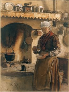 Italienische Bäuerin am Herd