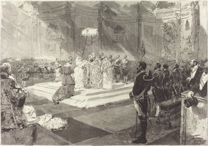 Königliche Taufe am spanischen Hof von Auguste Lepère after Daniel Vierge