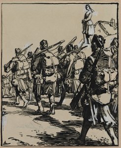 Schlacht an den Grenzen: Gruppe britischer Soldaten von Auguste Louis Lepère