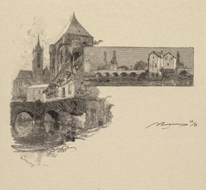 Fontainebleau-Wald: Moret, die Holz-Mühle (La Forêt de Fontainebleau: Moret, la porte de Montereau, le moulin à tan) von Auguste Louis Lepère