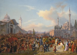 Sultan Mahmud II. verlässt die Bayezid-Moschee, Konstantinopel, 1837 von Auguste Etienne Francois Mayer