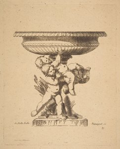 Ornamentales Design von drei Kindern, die einen Brunnen halten von Auguste Pequegnot