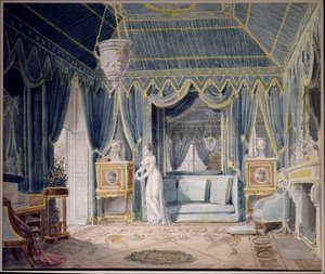 Boudoir der Königin Hortense de Beauharnais (1783-1837) im Jahr 1811. Aquarell von Auguste Garneray (1785-1824). Private Sammlung