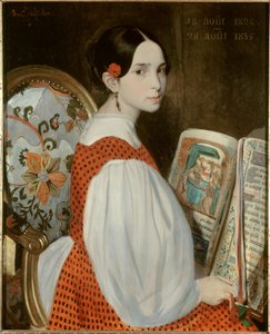 Porträt von Leopoldine Hugo (1824-1843) im Stundenbuch am 28.08.1835. Porträt von Victor Hugos Tochter am Tag ihrer ersten Kommunion.