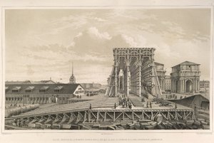 Die erste Säule beim Bau von: Der Bau der Isaakskathedrale, 1845