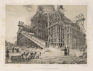 Ansicht der Kathedrale umgeben von Holzgerüsten aus: Der Bau der Sankt Isaaks Kathedrale, 1845