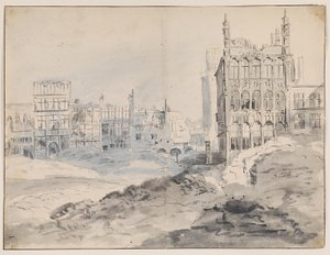 Die nordwestliche Ecke des Grand-Place, Brüssel nach dem Bombardement von 1695