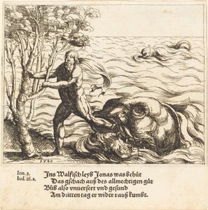 Jona wird aus dem Wal herausgelassen, 1548 von Augustin Hirschvogel