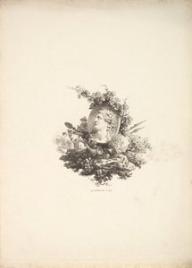 Vignette mit dem Kopf des Bacchus auf einem Karneol, Band I, Seite 242, aus Beschreibung de..., 1778-80 von Augustin de Saint Aubin