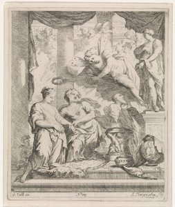 Mann und Frau vor einem Altar, von der Liebe gekrönt von Augustinus Terwesten (I)