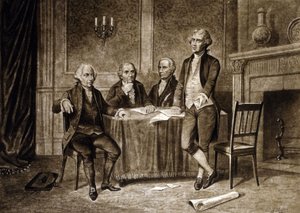 Führer des Kontinentalkongresses 1775: John Adams, Robert Morris, Alexander Hamilton, Thomas Jefferson, Zeichnung von Augustus Tholey (1894) von Augustus Tholey