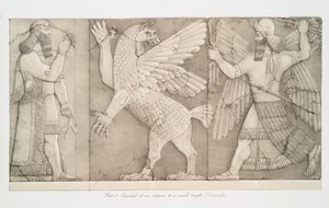 Basreliefs am Eingang zu einem kleinen Tempel in Nimrud [Kalhu], 1853 von Austen Henry Layard