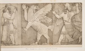 Basreliefs an einem Eingang zu einem kleinen Tempel (Nimrud), aus Denkmäler von Ninive, veröffentlicht 1849 von Austen Henry Layard