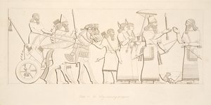 Der König empfängt Gefangene, aus Denkmäler von Ninive, veröffentlicht 1849 von Austen Henry Layard