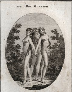 Allegorie der Grazien. Die drei Grazien: Euphrosyne, die Freude und Zufriedenheit bedeutet, Aglaya, die imposante Schönheit symbolisiert, und Thalia, die Freude. von Austrian School