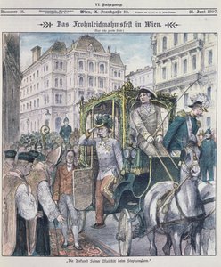 Kaiser Franz Josef von Österreich kommt am Stephansdom in Wien an, um das Fronleichnamsfest zu feiern, 1897 von Austrian School
